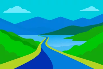 Fototapeten landscape with mountains and blue sky © FOYEJ