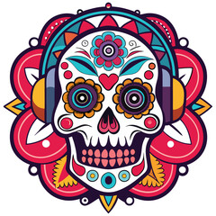 skull with a red rose