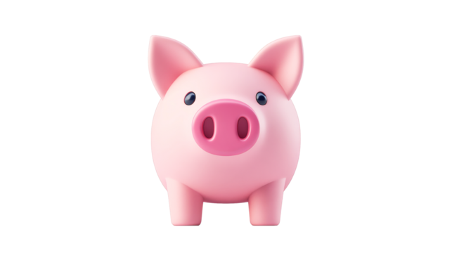 Cute pink piggy bank, savings concept illustration, cut out transparent