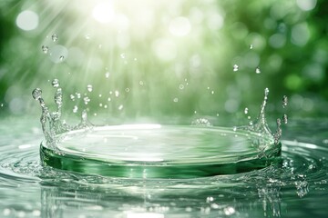 Water droplet splashing on a glass surface, creating a refreshing and serene scene.