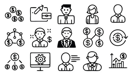 Business and Finance Line Icons Set | Strategy, Leadership, Growth, Innovation, and Money Management Vector Collection.