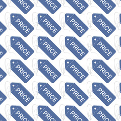 Seamless Blue Price Tag Pattern: Rounded Corner Angled Repeat