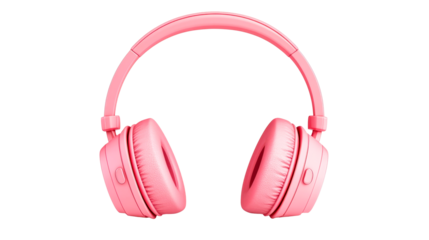 Pink headphones, listening music, audio equipment, isolated, cut out transparent
