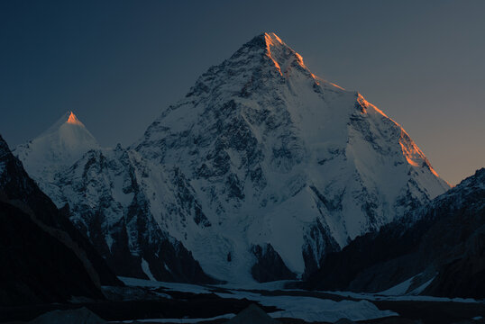 K2, at early morning, is 8,611 metres (28,251 ft) above sea level, is the second-highest mountain on Earth,