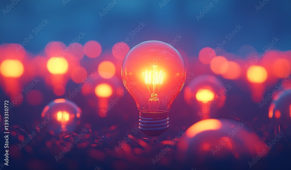 Poster glowing light bulbs creative idea inspiration and innovation concept with warm and cool tones : gene
