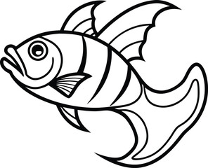 Cute Viper Fish Line Art Design And White Background