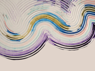 Abstract modeling clay, color pour acrylic line wave strip painting wall. Canvas relief hand drawn grunge geometric texture background.