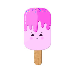 Kawaii Pink Popsicle with Cute Face – Cartoon Ice Cream Character