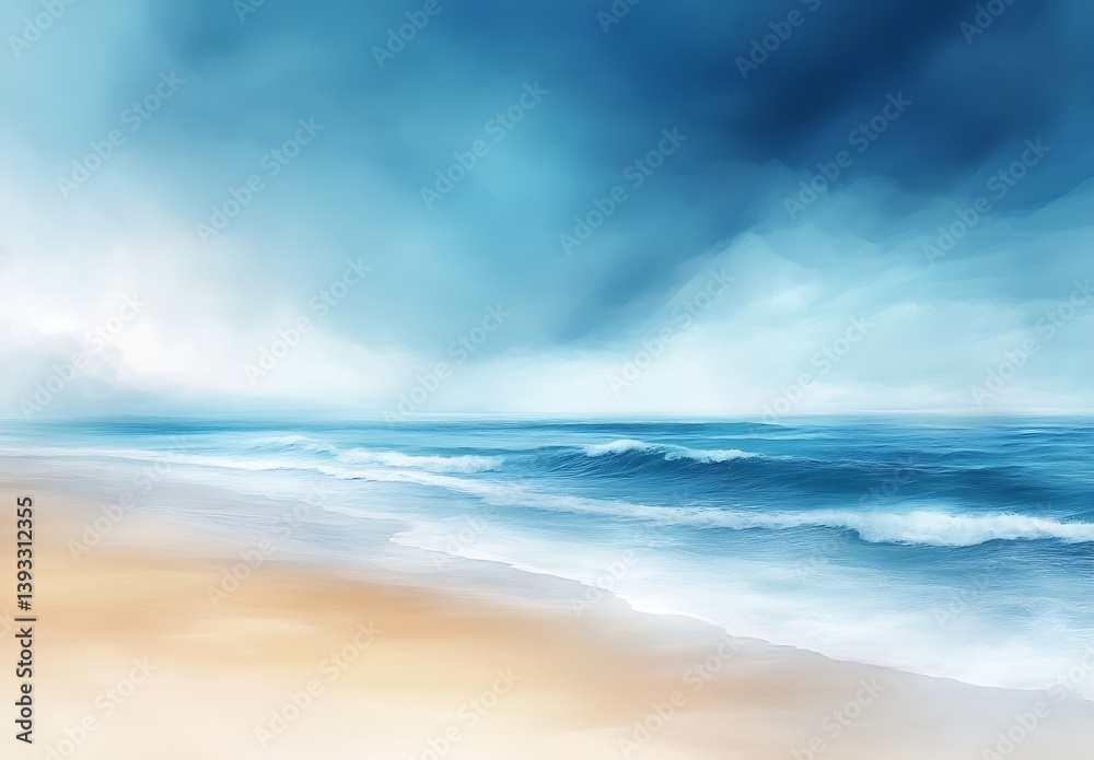 Aufkleber serene beach scene with gentle waves and soft sand peaceful ocean landscape with cloudy sky for vaca