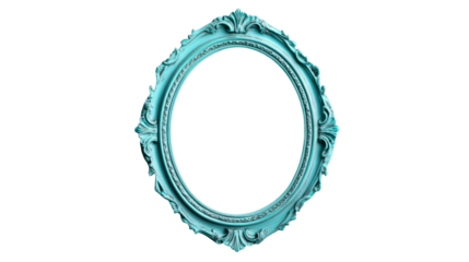 Turquoise ornate oval frame, vintage decorative border, cut out transparent