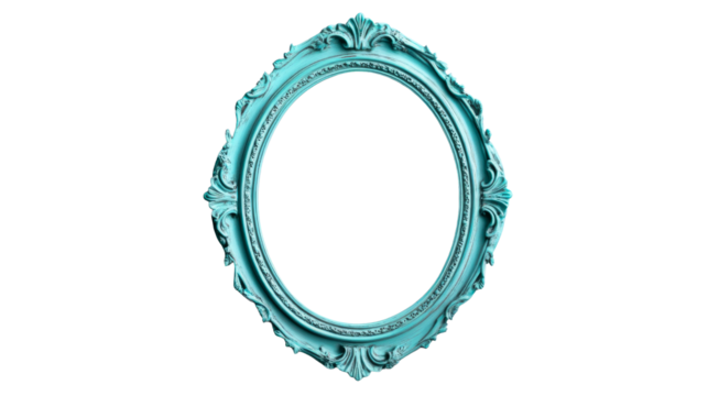 Turquoise ornate oval frame, vintage decorative border, cut out transparent - Powered by Adobe