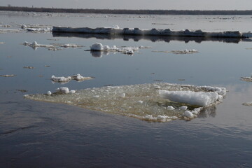 
ice drift on the river in spring in sunny weather