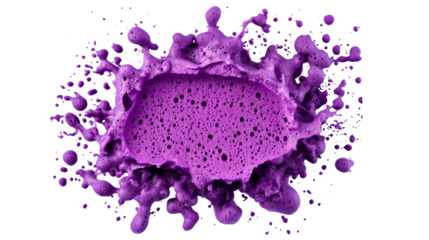 Bubbling foam explosion, purple soap burst, abstract splash, isolated, cut out transparent