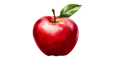 Watercolor apple, leaf, stem, fruit, botanical illustration, cut out transparent