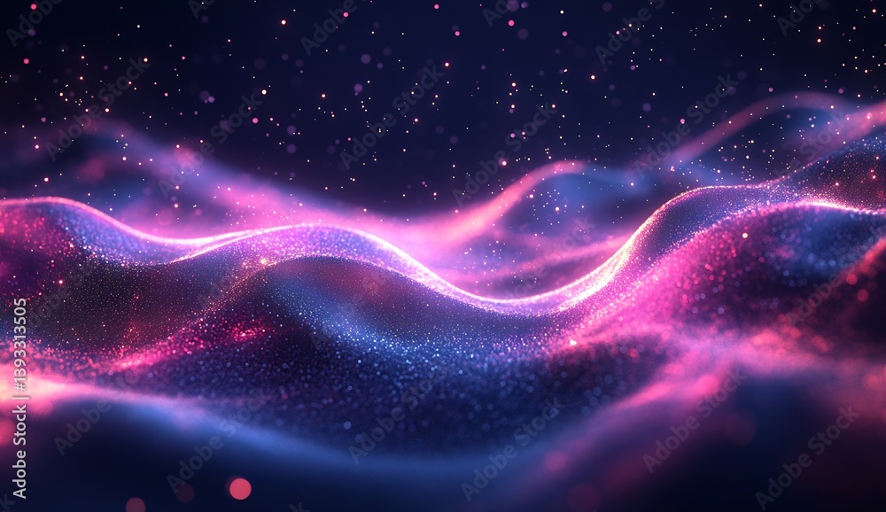Aufkleber mesmerizing abstract waves of sparkling particles in rich pink and purple hues : generative ai