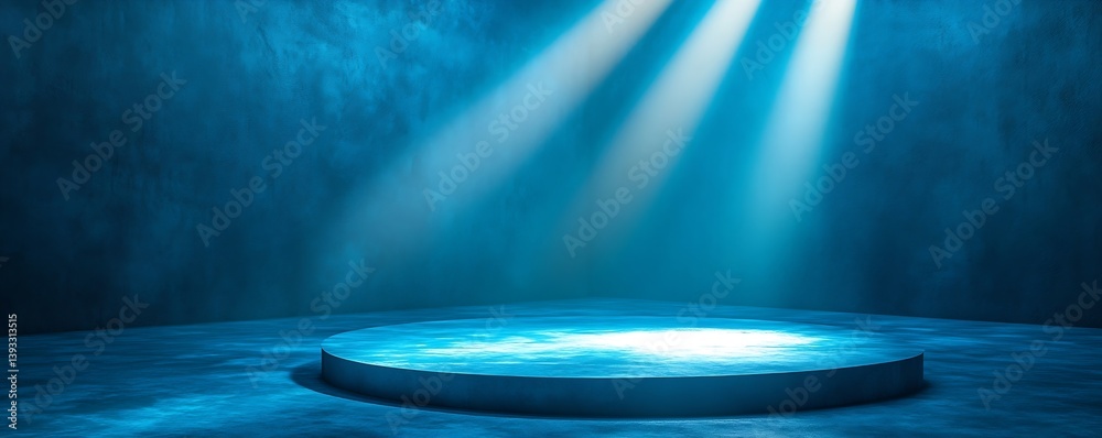 Poster blue lit stage with spotlight and cement wall abstract empty presentation space dramatic lighting de