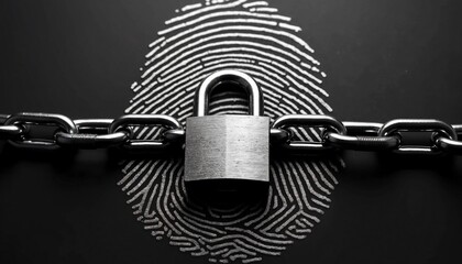 Biometric Security Lock: A Padlock and Chain Over a Fingerprint Symbolizing Data Protection and Privacy  
