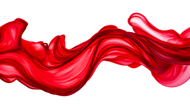 Red paint flow design, wavy motion effect illustration, cut out transparent