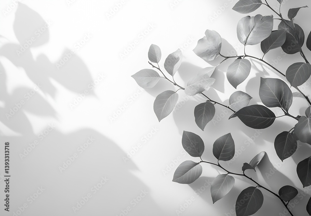Poster elegant monochrome still life of leafy branches against a white backdrop for serene wall art and min