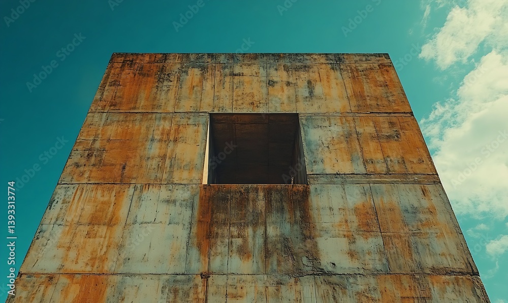 Aufkleber Brutalist Architecture Vintage Building with Dramatic Sky and Clouds Concrete Walls and Geometric Design : Generative AI