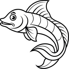Cute Viper Fish Line Art Design And White Background