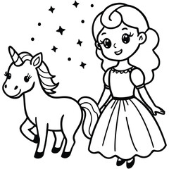 Hand drawn unicorn coloring book illustration vector
