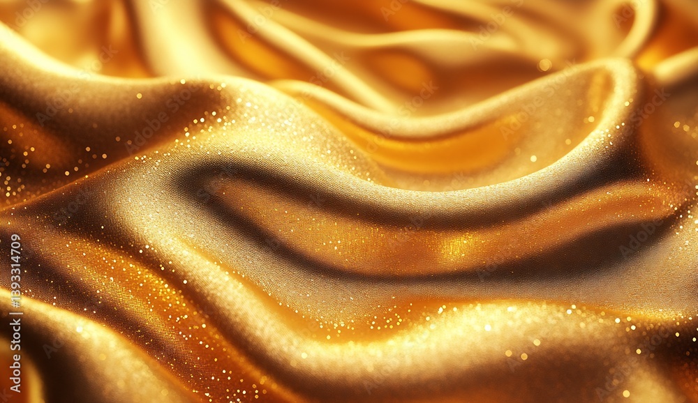 Poster gleaming golden fabric draped elegantly showcasing luxurious textures and shimmering details : gener