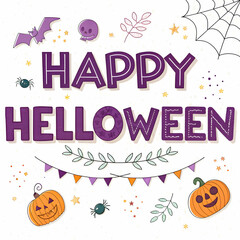 Happy Halloween greeting card with bats and balloons