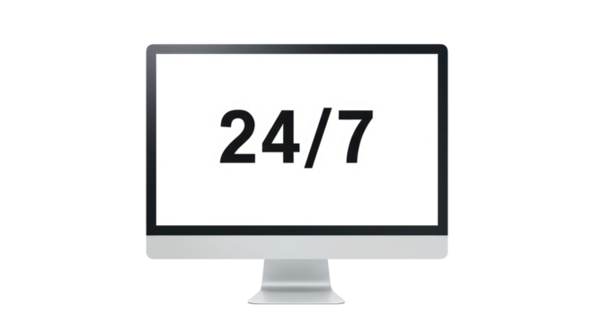 Isolated Computer Monitor Displaying 24 7 Service Sign
