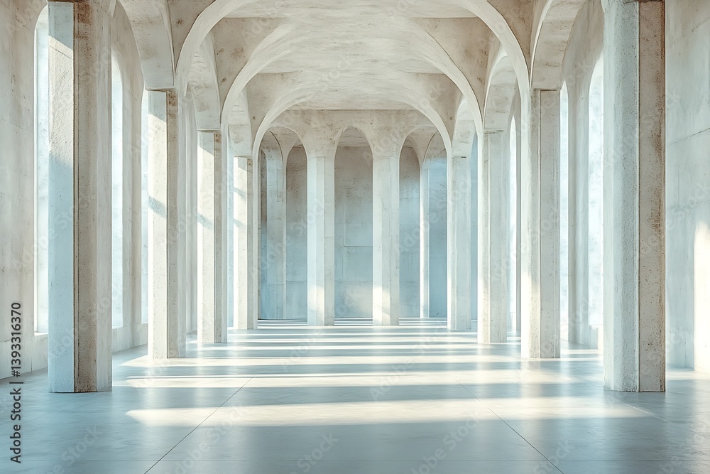 Aufkleber Elegant Concrete Archway Corridor with Light and Shadow Striking Architectural Design Minimalist Interior Concept Serene Space : Generative AI