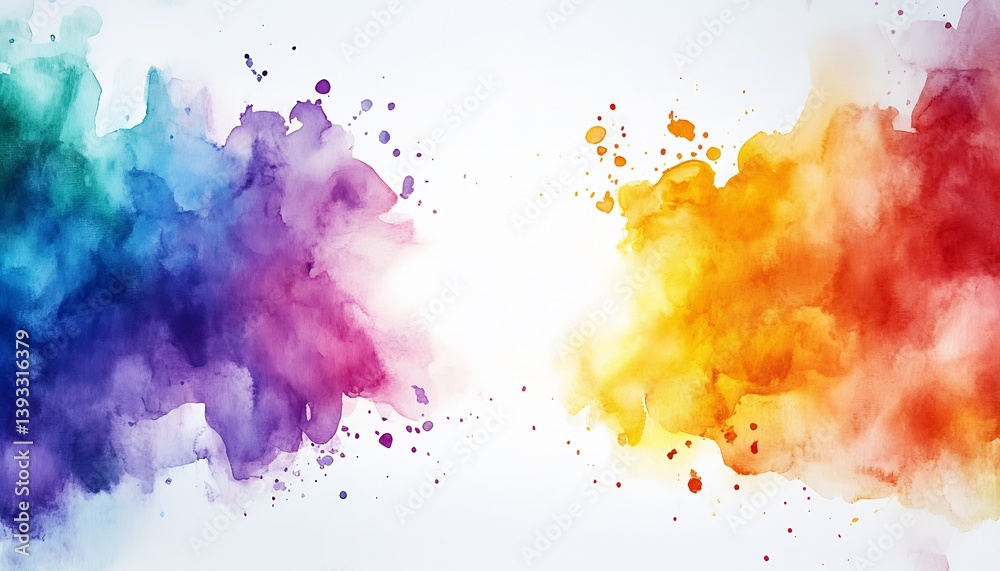 Aufkleber dynamic watercolor splashes in purple yellow and orange creating an abstract artistic space : genera