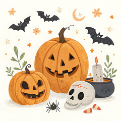 Various pumpkins on studio background