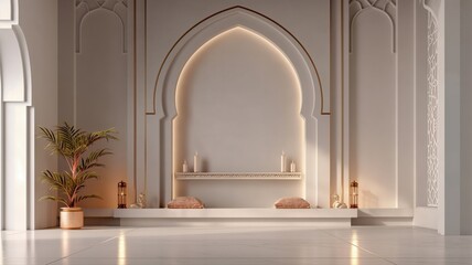 Elegant and serene interior space with Arabic architectural elements