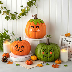 Various pumpkins on studio background