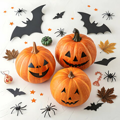 Various pumpkins on studio background