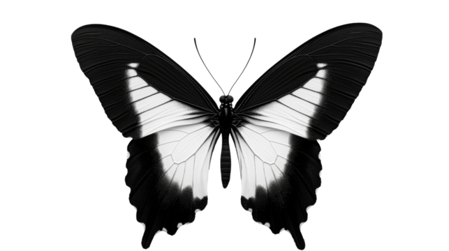 Black and White Butterfly Isolated, Elegant Insect Art, cut out transparent