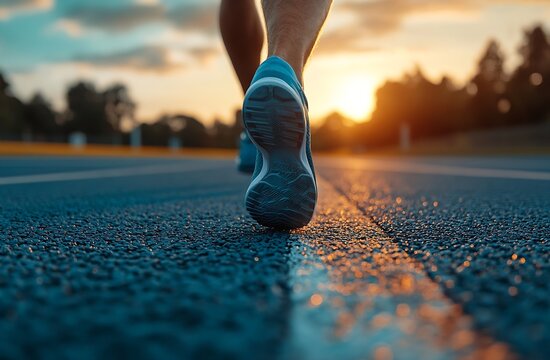 Close Up of Running Shoe Fitness and Exercise Athletic Performance Healthy Lifestyle Marathon Training Active Wear on Track : Generative AI