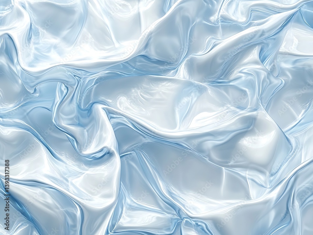 Poster Abstract Silk Fabric Texture in Light Blue and White Smooth Wavy Surface for Elegant Backgrounds Fashion Design and Art Projects : Generative AI