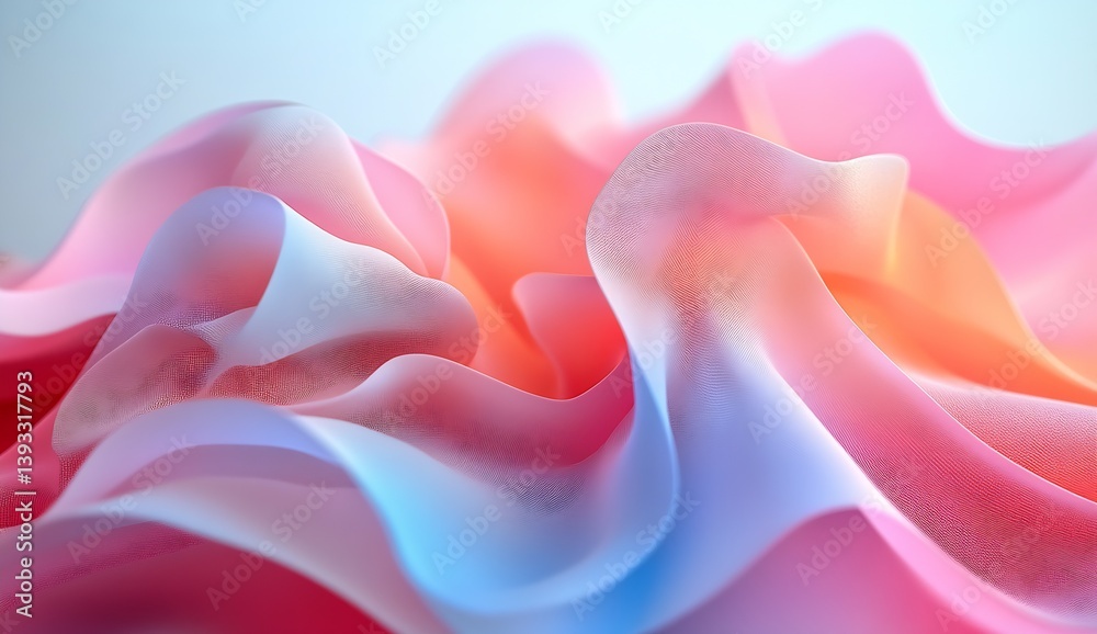 Fototapete Closeup view of a delicate and colorful fabriclike abstract form showcasing smooth flowing patterns : Generative AI