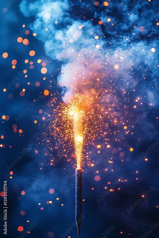 Poster sparkling sparkler on dark blue background. celebration and festive occasion image : generative ai