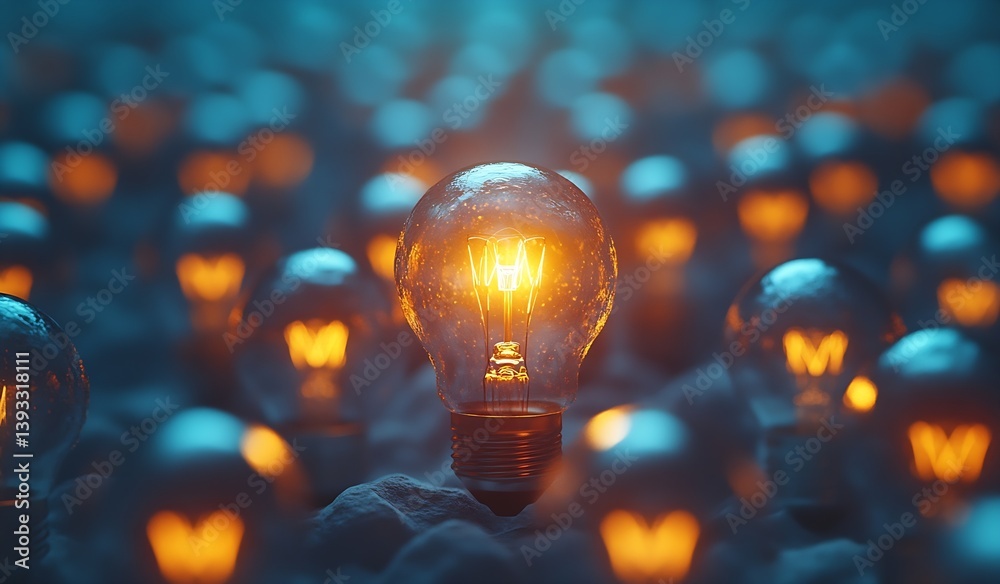 Aufkleber glowing lightbulb amongst others idea concept with innovation creativity and bright future : generat
