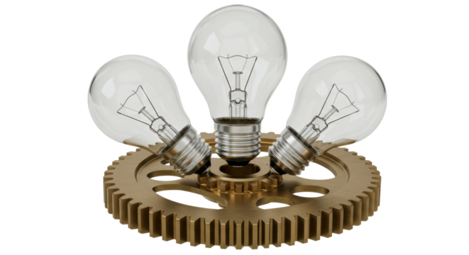 Isolated Three Light Bulbs and Gear