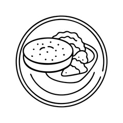 hummus with pita bread icon, hummus with pita bread line art - simple line art of hummus with pita bread, perfect for hummus with pita bread logos and icons