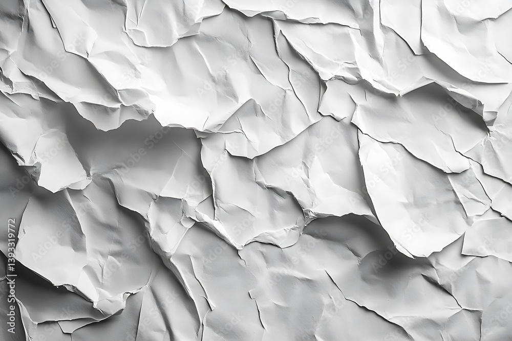 Aufkleber Abstract Crumpled Paper Texture Close Up Background in Black and White for Modern Art Design and Graphics : Generative AI