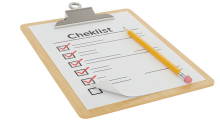 Isolated Checklist on Clipboard with Pencil Task Management