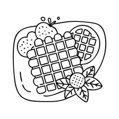 waffle with berries icon, waffle with berries line art - simple line art of waffle with berries, perfect for waffle with berries logos and icons