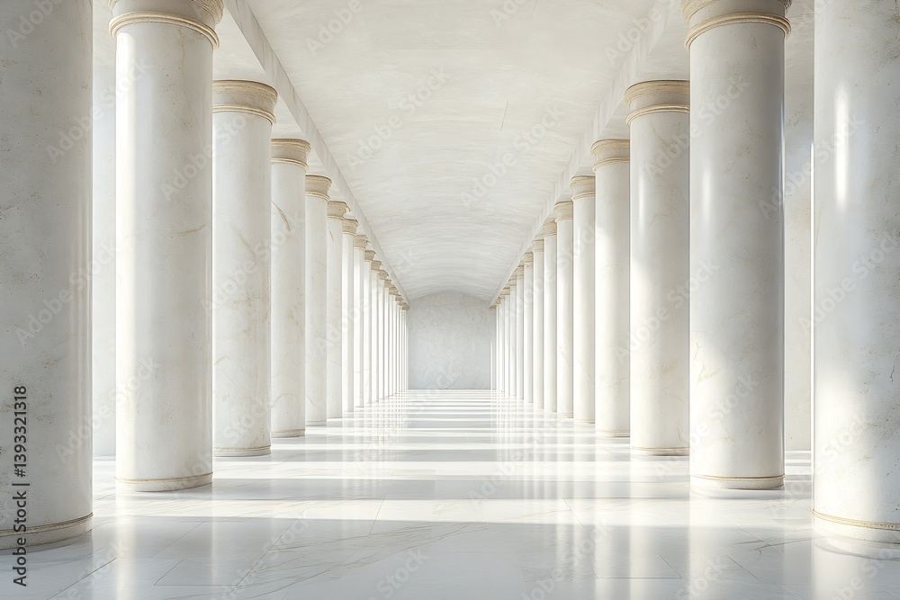 Poster elegant marble column hallway leading to distant light classic architecture grand interior perspecti