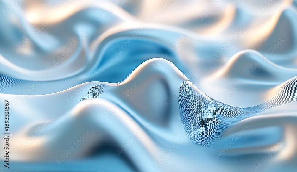 Poster beautiful flowing silk and satin fabric in soft blue shades with gentle waves and smooth drapes : ge