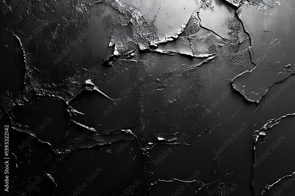 Poster abstract black texture dark high contrast close up of painted wall surface with crackled and rough d