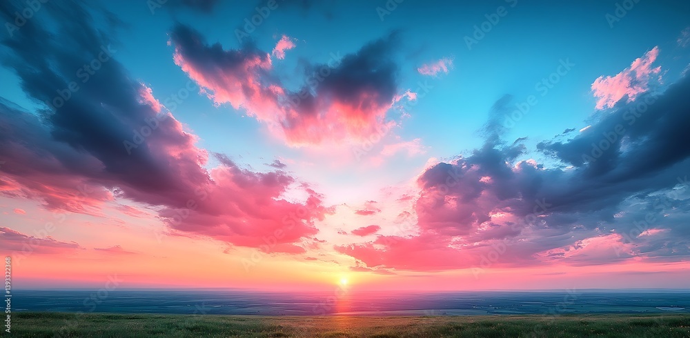 Aufkleber dramatic sunset sky with colorful clouds and ocean reflection creating a beautiful natural landscape
